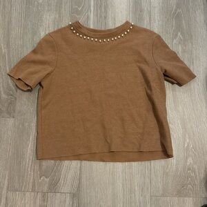 Zara | Camel Pearl Collar Sweater Top | Used
